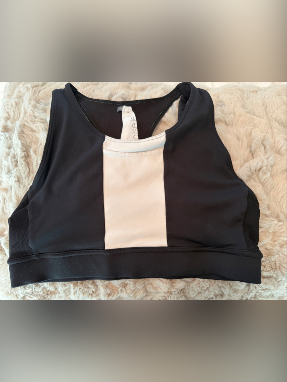 oiselle Black with White Center-Panel Phone Holder Sports Bra